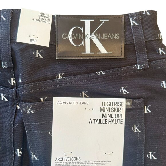 NWT Calvin Klein Jeans Archive Icons High-Rise CK Monogram Mini Skirt - Picture 3 of 5